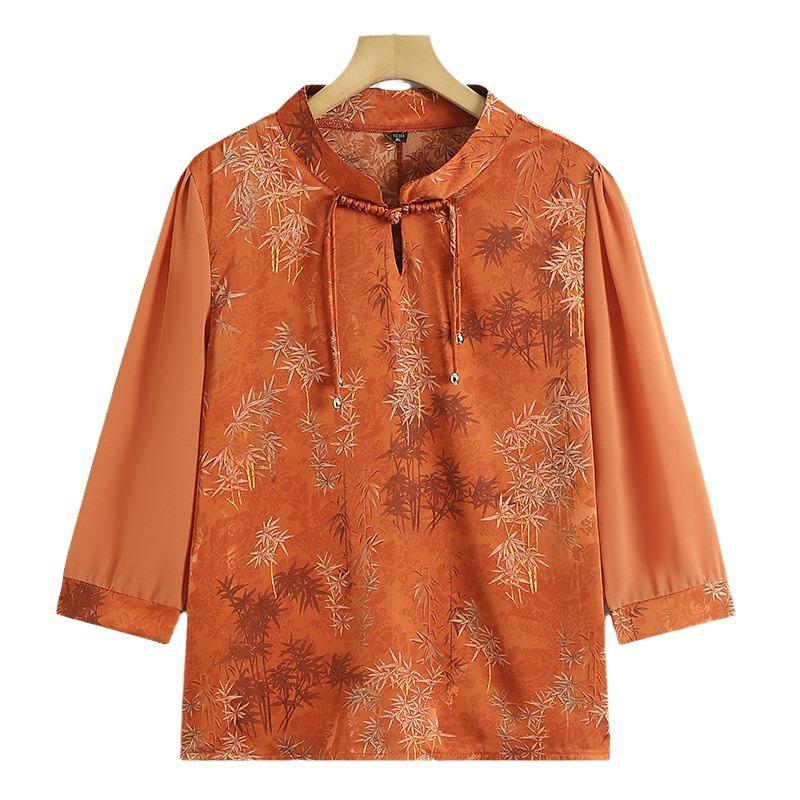 Летняя блузка с рукавами три четверти для мам, китайский темперамент, для женщин среднего и пожилого возраста, ретро-рубашка в стиле вестерн