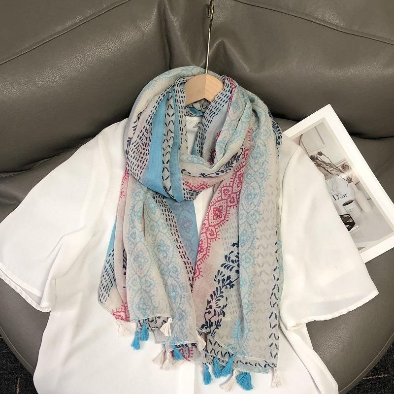 36 Designs Floral Print Voile Tassel Viscose Shawl Scarf Soft Thin Wrap Pashmina Headband Bufandas Muslim Hijab Sjaal 180*90Cm