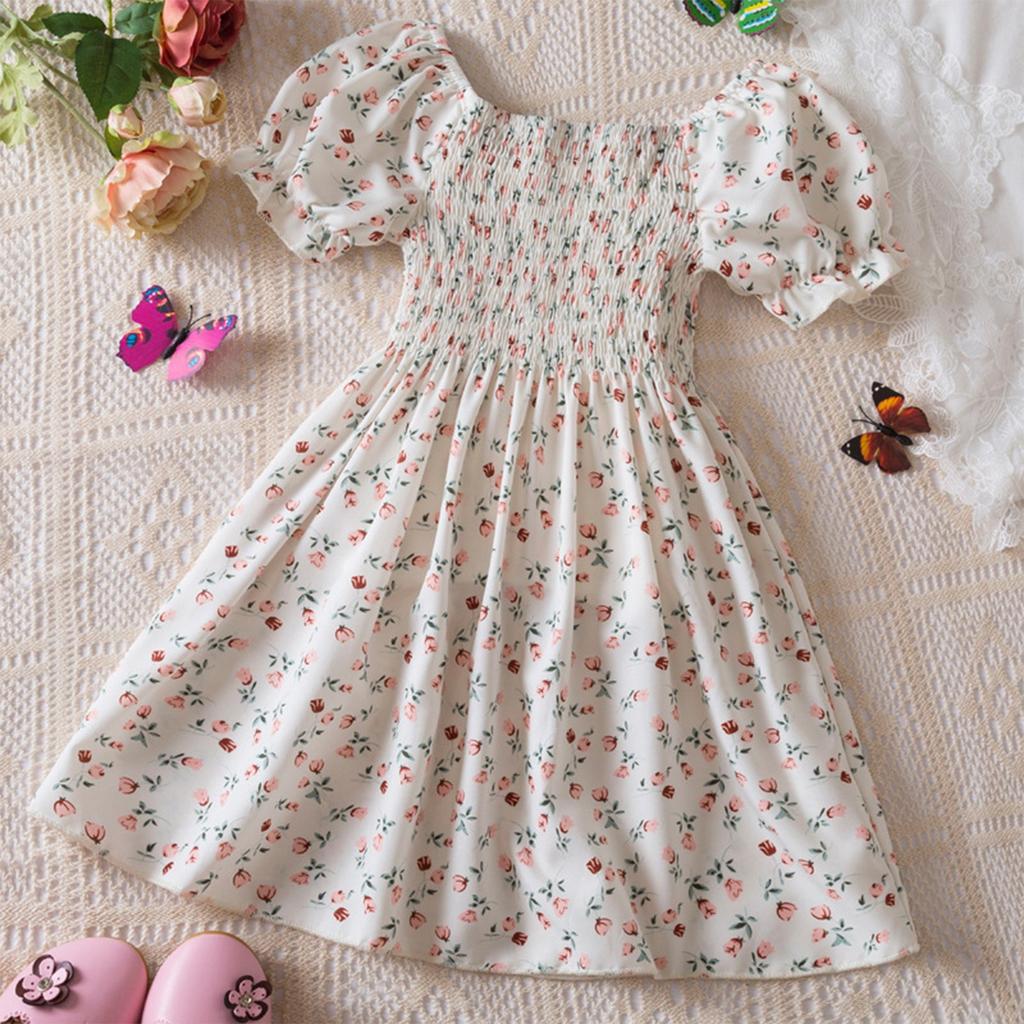 Girls Floral Skirt Short Sleeve Dress Children's Clothing Casual Children's Skirt