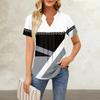 Women's Short Sleeve Casual V-neck Chest Pleated Printed Loose T-shirt Top