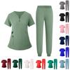 Women's Uniform Quick Drying Fabric Solid Color V-neck Zipper Pocket Short Sleeved Pants Set Caregiver Set