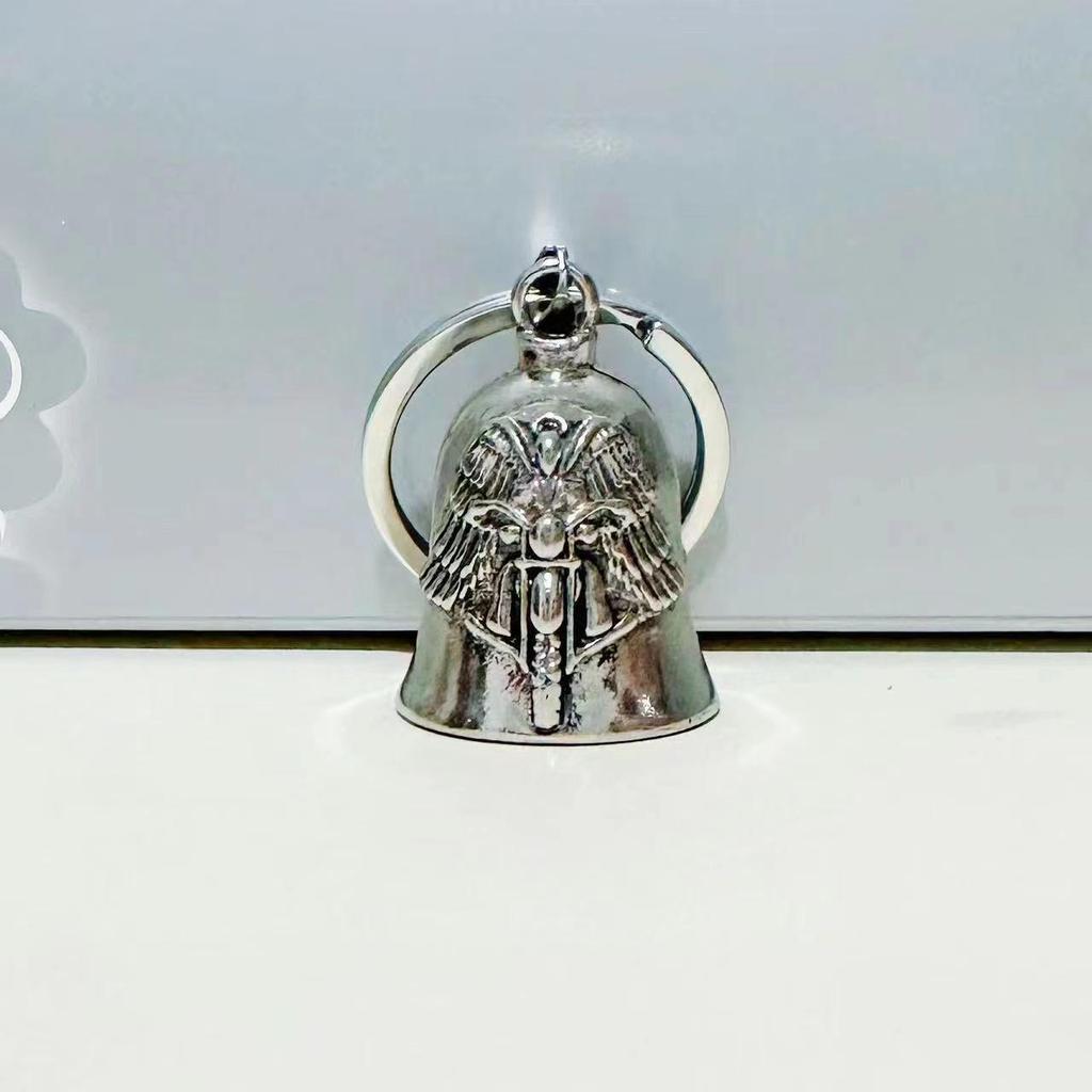 Vintage Zinc Alloy Angel Wings Bell Keychain for Bikers