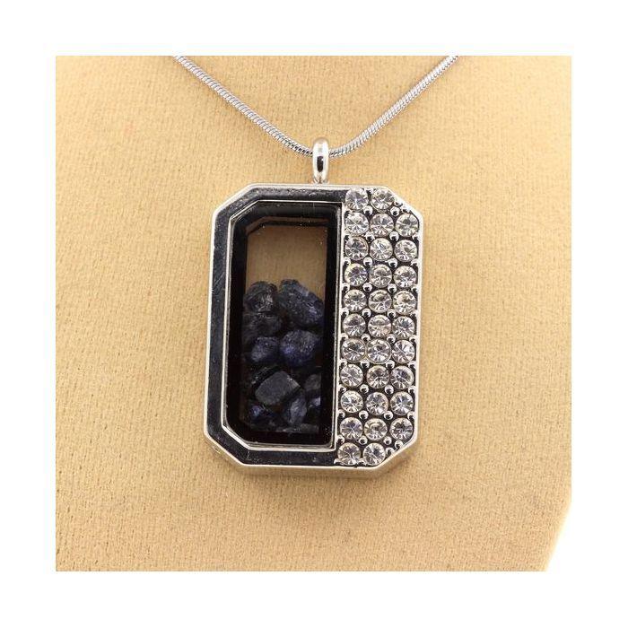 Pierres et Minéraux. Collier Saphir brut. Modèle demi-rectangle.