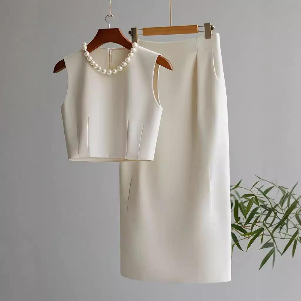 Предпродажа Осеннее поступление: Элегантный белый комплект платья-жилета для женщин