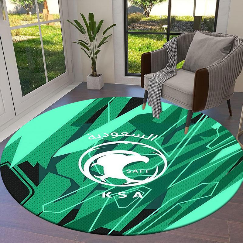 Saudi Arabia National Football Team Round Area Rug,Carpet Rug for Living Room Bedroom Sofa Playroom Decor,Non-slip Floor Mat