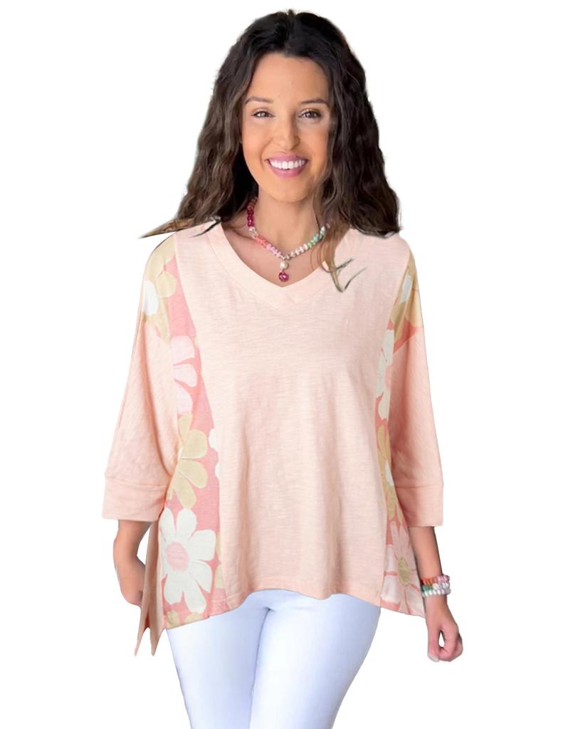 Azura Exchange Розовый цветочный пэчворк с открытым швом, свободный топ с высоким и низким вырезом