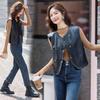 Women's Short Sheepskin Leather Motorcycle Vest - Autumn/Winter Korean Style Outerwear