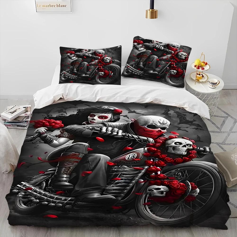 3D Horror Gothic Female Skull Dead Girl Comforter Bedding Set,Duvet Cover Bed Set Quilt Cover Pillowcase,Queen Size Bedding Set