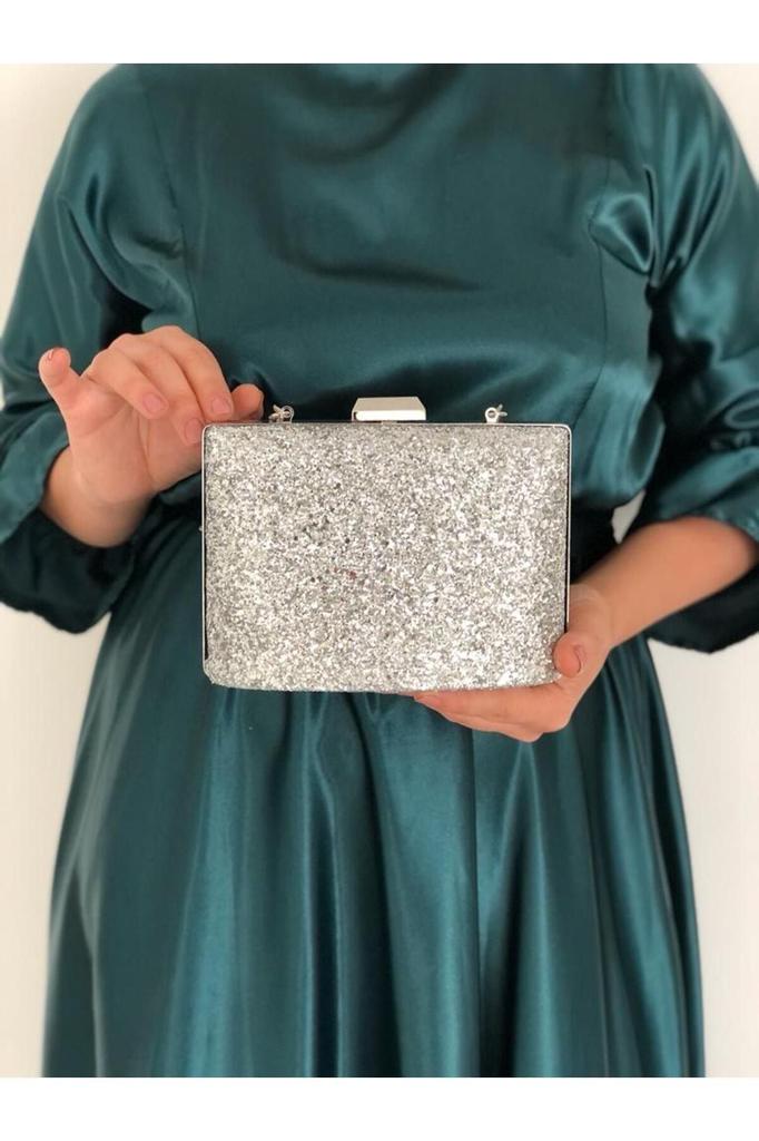 Women's Stylish and Useful Evening Dress Bag Çupra Silver Handled Evening Dress Bag