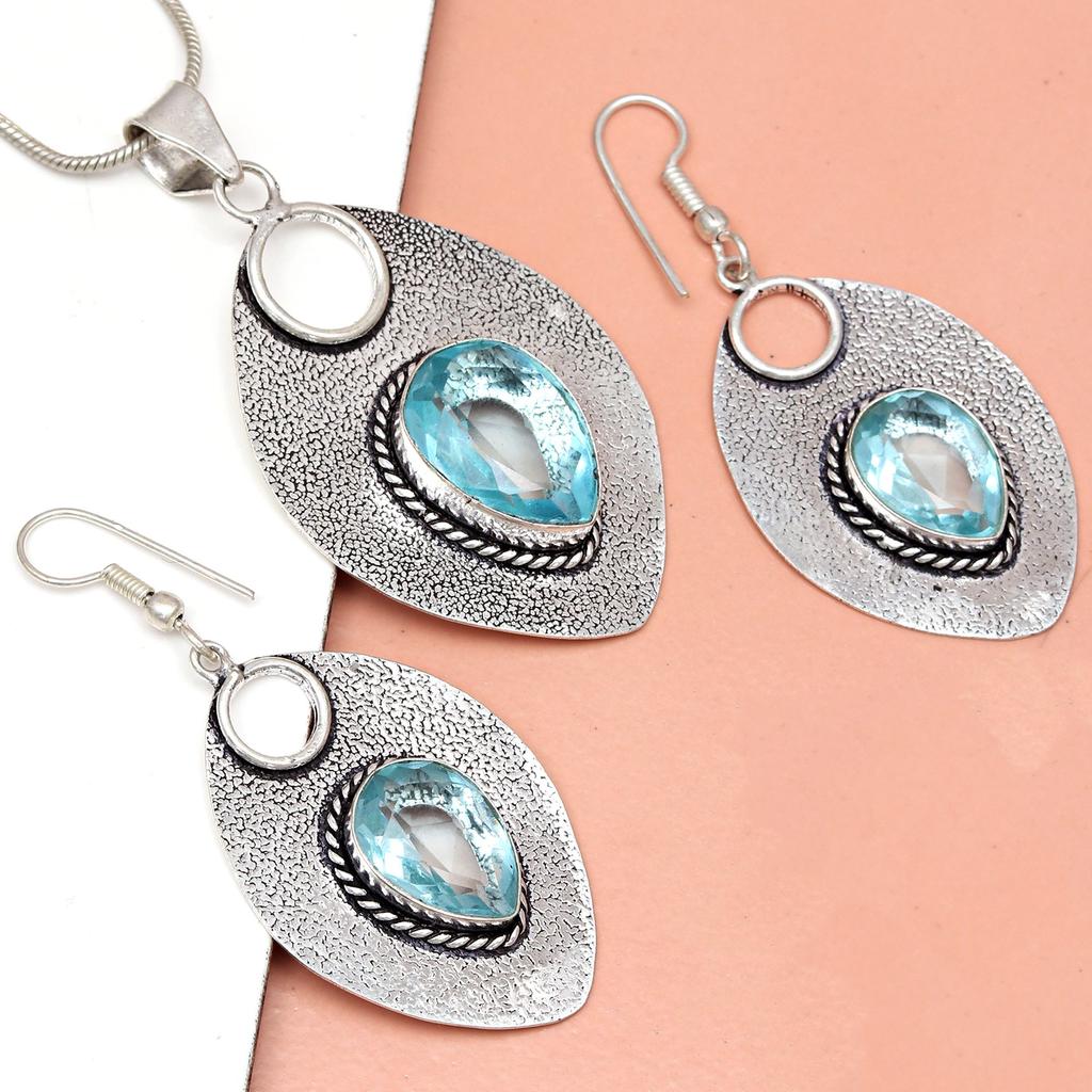 Топаз Голубой Подвеска Sky Серьги Комплект Стерлинговых Ювелирных Изделий Кольцо Серьги