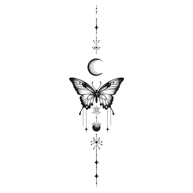 Moon Butterfly Geometric Star Tattoo Sticker - Herbal, Long-Lasting, Waterproof Design for Men & Women
