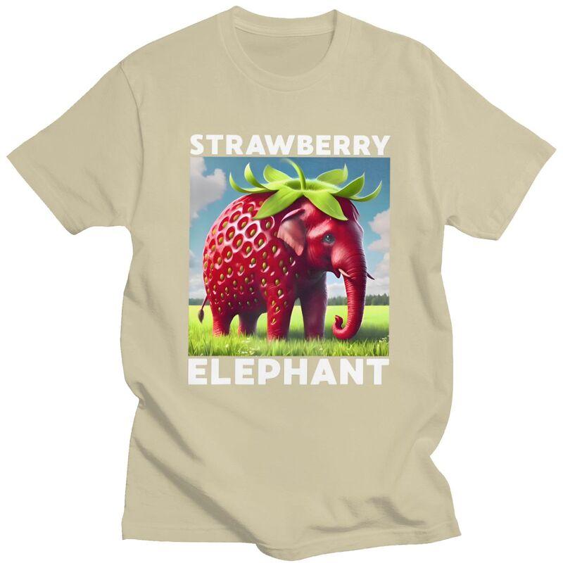 Male Strawberry Elephant Italian Brainrot T Shirt Round Neck Pure Cotton Short Sleeve TShirt Novelty Summer Tyle Clothes