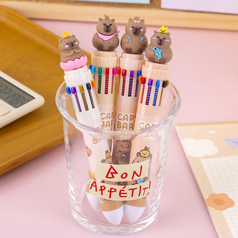Creative Kawaii Capybara 10 Multicolored Pens Cute Cartoon Ballpoint Pen School Office Supplies Student Stationery Gifts