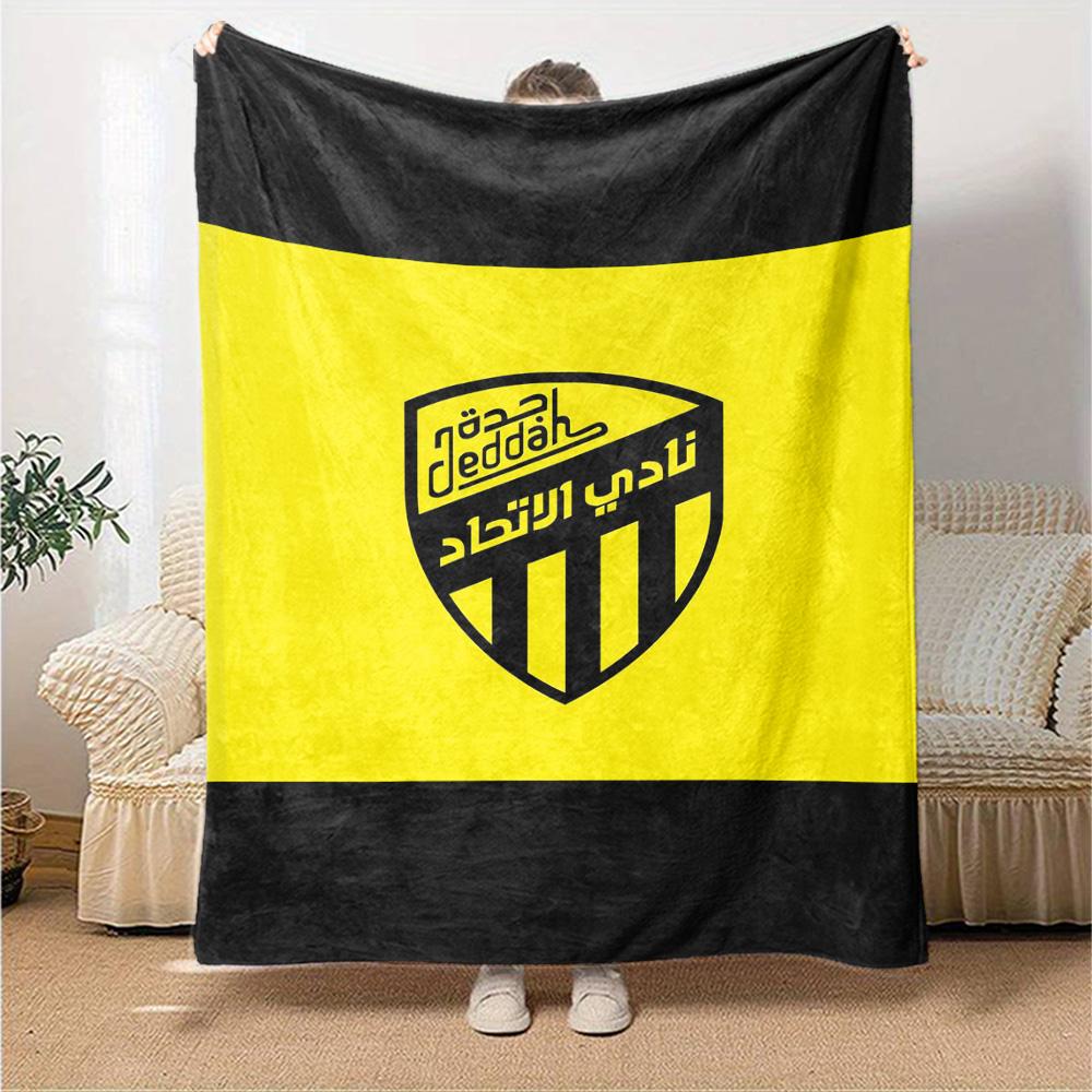 Al-Ittihad Club Logo Print Flannel Blanket High Quality Warm Comfortable Cover for All Seasons Perfect for Gifts Home Decor