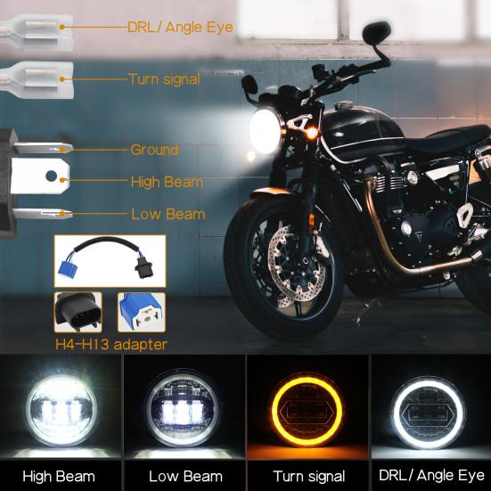 5.75 Inch Led Motorcycle Headlights Round Sealed Beam IP67 Waterproof 6000K/3000K Replacement