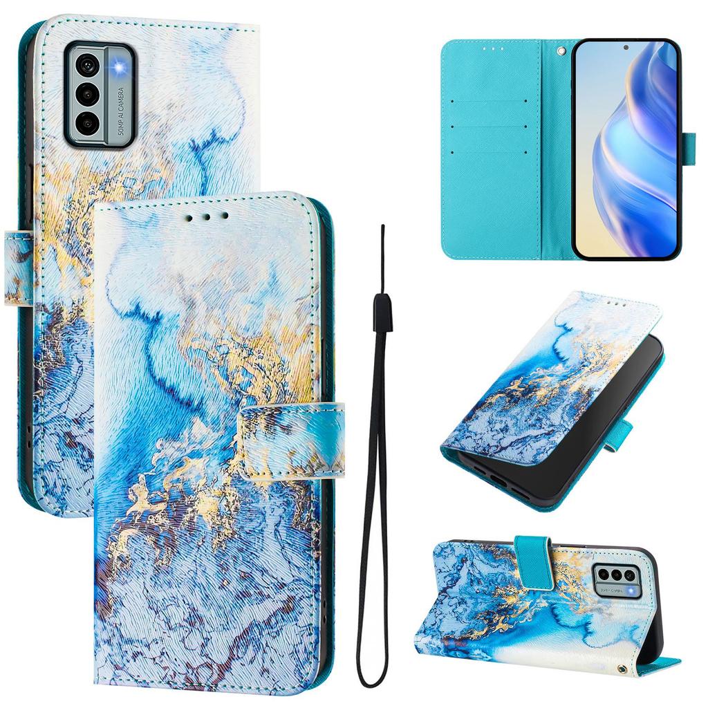 Роскошный кожаный чехол-книжка цвета морского мрамора для Nokia C12,C32,C02,C22,G22,G11 4G,G21,G42,G10,G20,C10,C20,HMD Pulse...