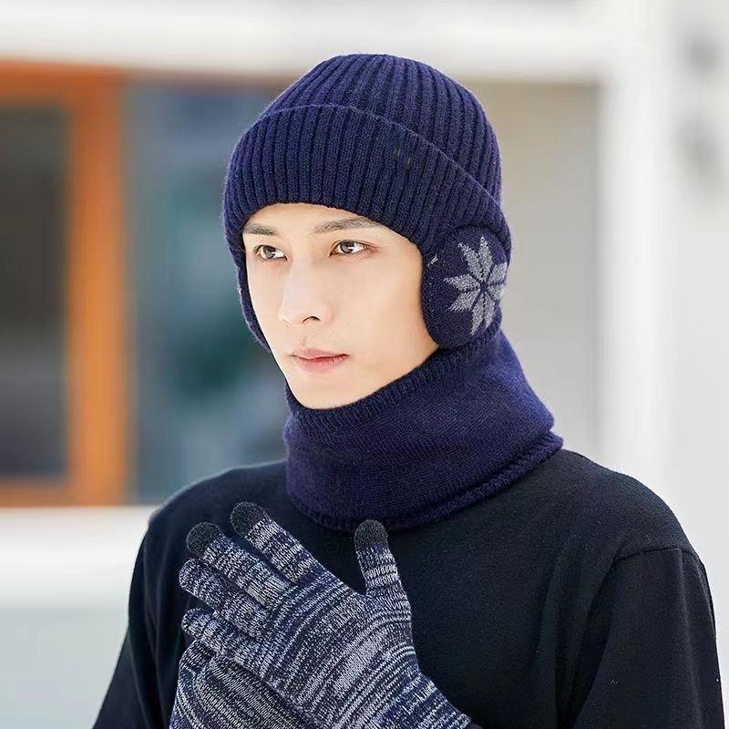 Hat Men's Winter Fleece Thickened Warm Knitted Hat Men's Ear Protection Cold-proof Wool Hat Cycling Pullover Hat Winter