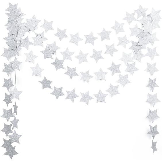 MOWO Star Paper Garland Circle Hanging Decor 3'' in Diameter 10ft (Gold Glitter, 2pc)