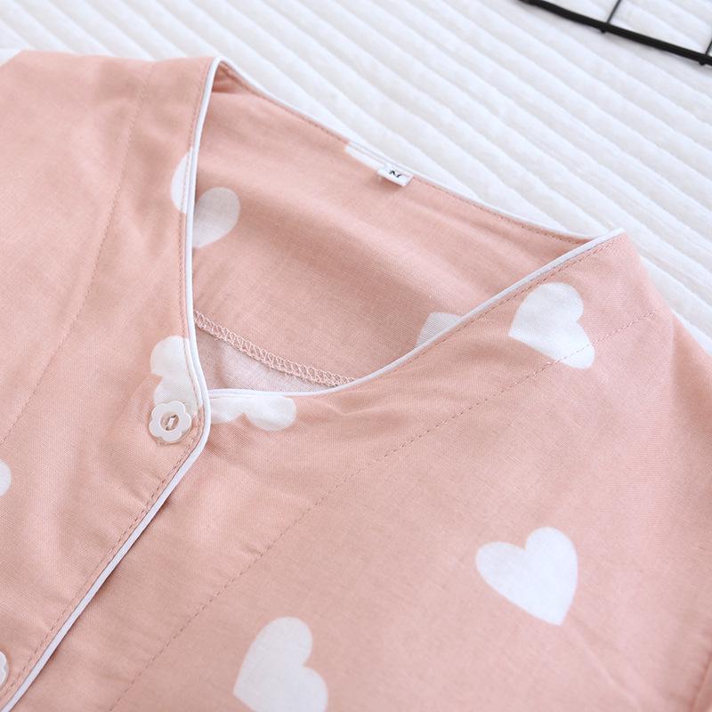 2022 Хлопковый марлевый пижамный комплект с нагрудными подушечками - Летняя и осенняя женская домашняя одежда с длинным рукавом