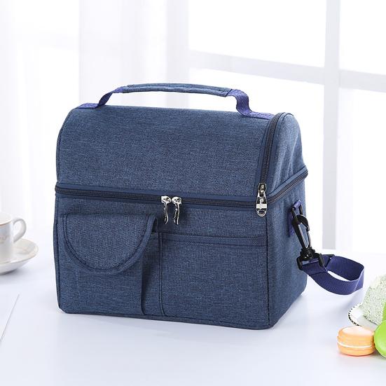 Lunch Storage Bag Large Capacity Double Layer Zipper Closure Reinforced Handle Design Waterproof Thermal Insulation Lunch Bag
