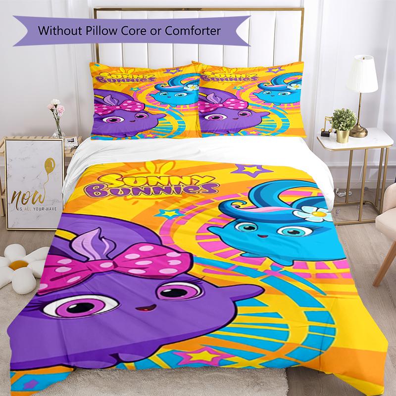3pcs Sunny Bunnies Bedding Set Duvet Cover Closure Includes 1 Duvet Cover & 2 Pillowcases, Soft and Comfortable for All Seasons.