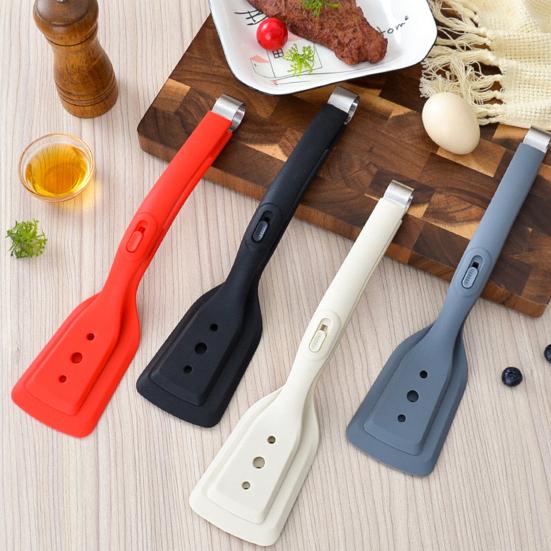 Силиконовая лопатка 2-в-1, зажим для лопатки для жарки, нескользящая ручка, гибкая головка с замком на кнопках, устойчивый к высоким температурам зажим для мяса на открытом воздухе для барбекю