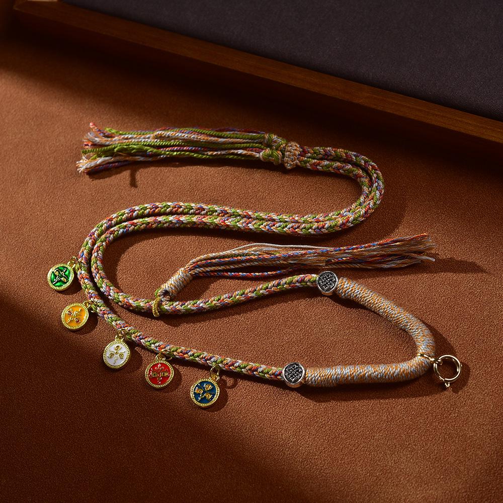 Тибетское ожерелье Тханка ручной работы «Пять богов богатства» с регулируемым разноцветным шнурком