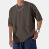 Men's Retro Solid Color Double Pocket Wide Cut Large Drop Shoulder 5/4 Sleeve T-shirt