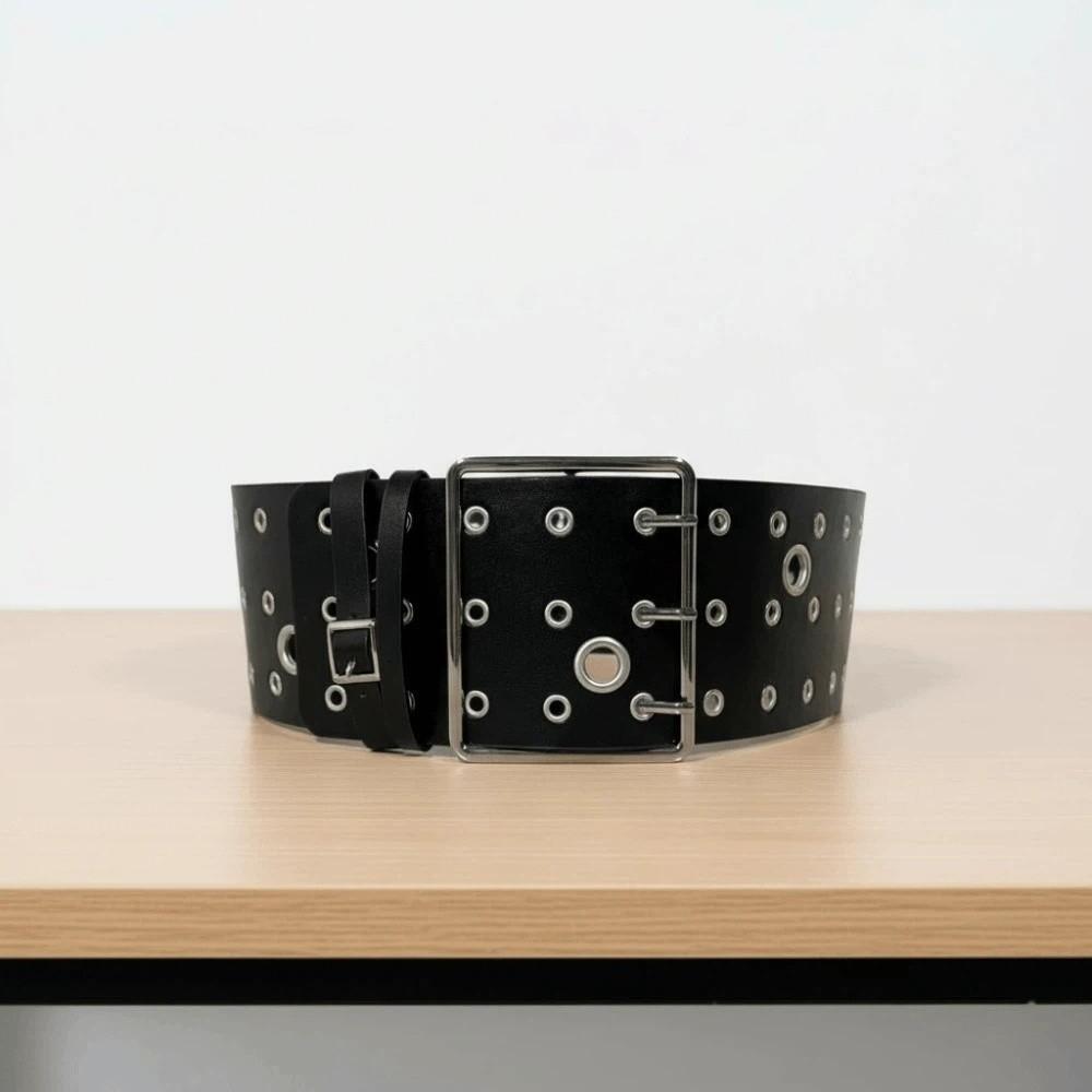 Adjustable Hollow Rivet Wide Belt Personalized Design Punk Style Y2K Cool Girls Belt American Style Vintage
