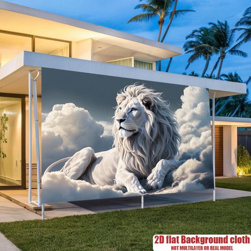 A set of 2D flat banners with white clouds and lion themes, suitable for background decoration.