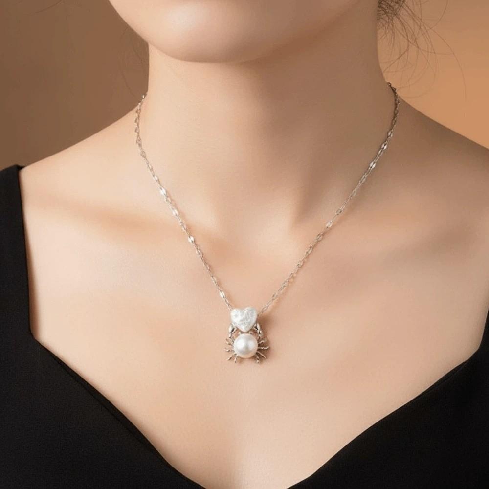 Rhinestone Pearl Crab Shape Necklace Mini Star Collarbone Chain Personalized Heart Necklace Gift