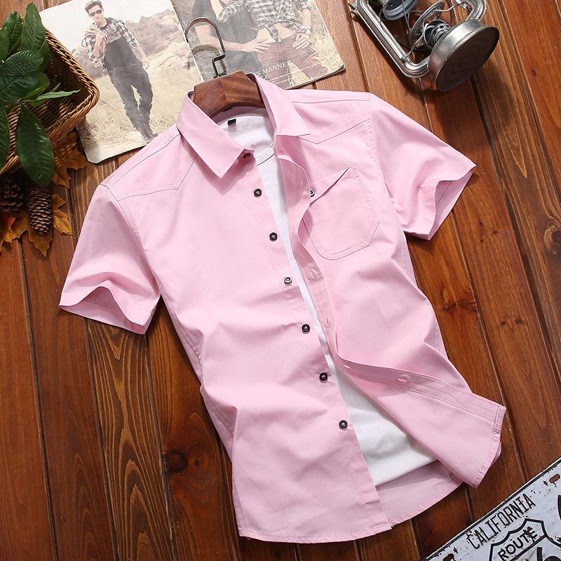 Мужская однотонная рубашка с короткими рукавами Рубашка с короткими рукавами Мужские модные облегающие топы цвета милитари с короткими рукавами Удобные и прочные мужские топы