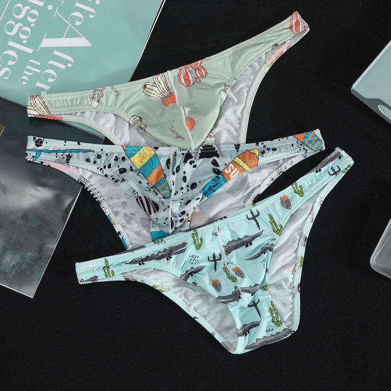 Мужское треугольное нижнее белье, U-образный выпуклый крой, низкая посадка, спортивные, летние, шорты с принтом