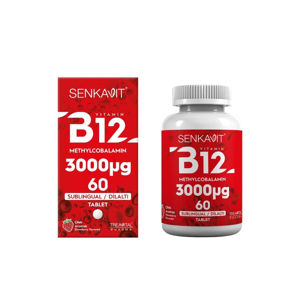 Сенкавит B12 3000 мкг Сублингвально 60 Таблеток Клубничный Вкус