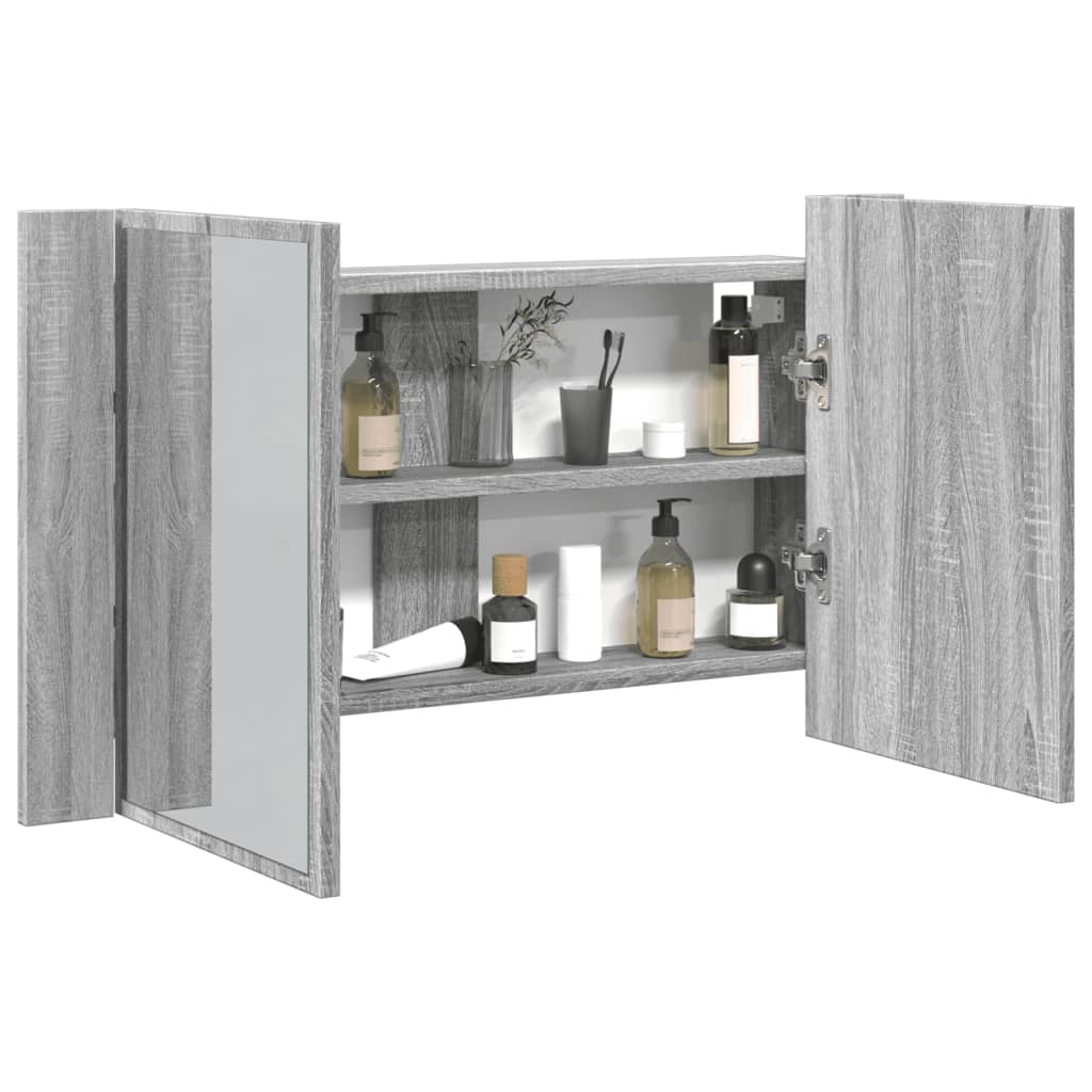 LED Mirror Cabinet Grey Sonoma 80x12x45 cm Acrylic
