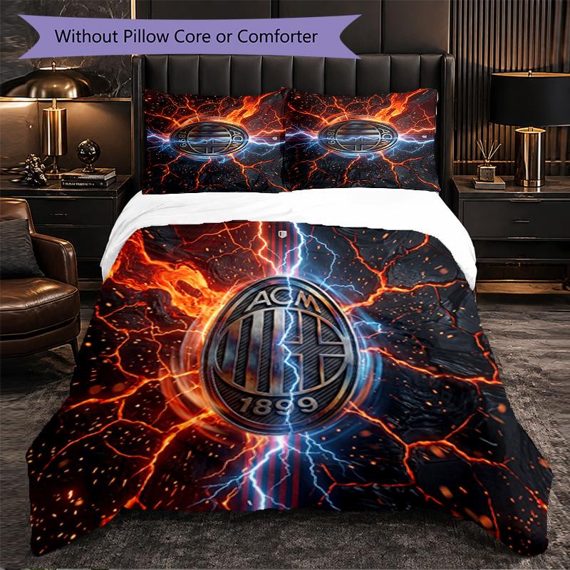AC Milan Pattern 3?Pieces Bedding Set Soft Microfiber Duvet Cover with Pillow Cases for Bedroom