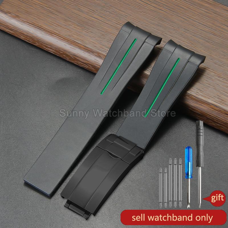 Силиконовый аксессуар для часов 20 мм Черный Стиль для Rolex Daytona Черный Зеленый Submariner Yacht-Master Водонепроницаемый Дышащий Ремешок для часов