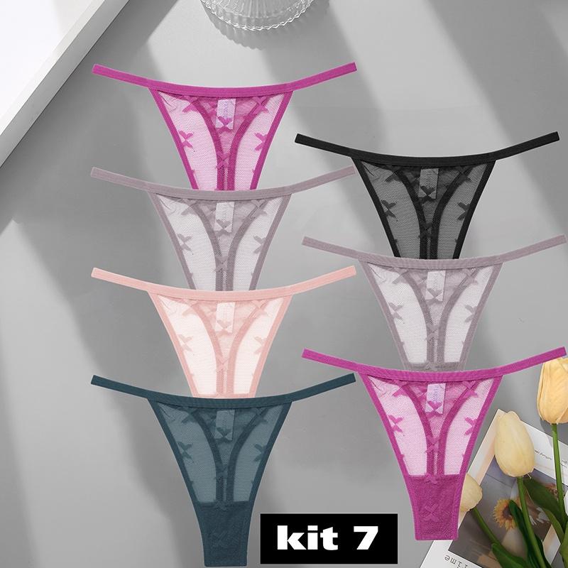 Комплект из 7 кружевных трусиков-стрингов, женские трусики-стринги с цветочным принтом, S-XL, женское нижнее белье для девочек, прозрачное нижнее белье
