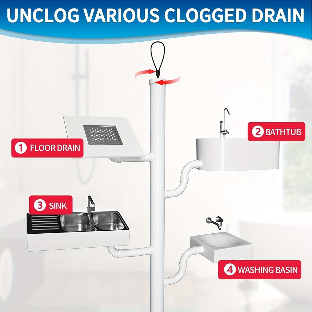 Suitable for Bathroom Sinks, Bathtubs and Shower Drains, for Unclogging Sinks and Cleaning Hair from Toilet
