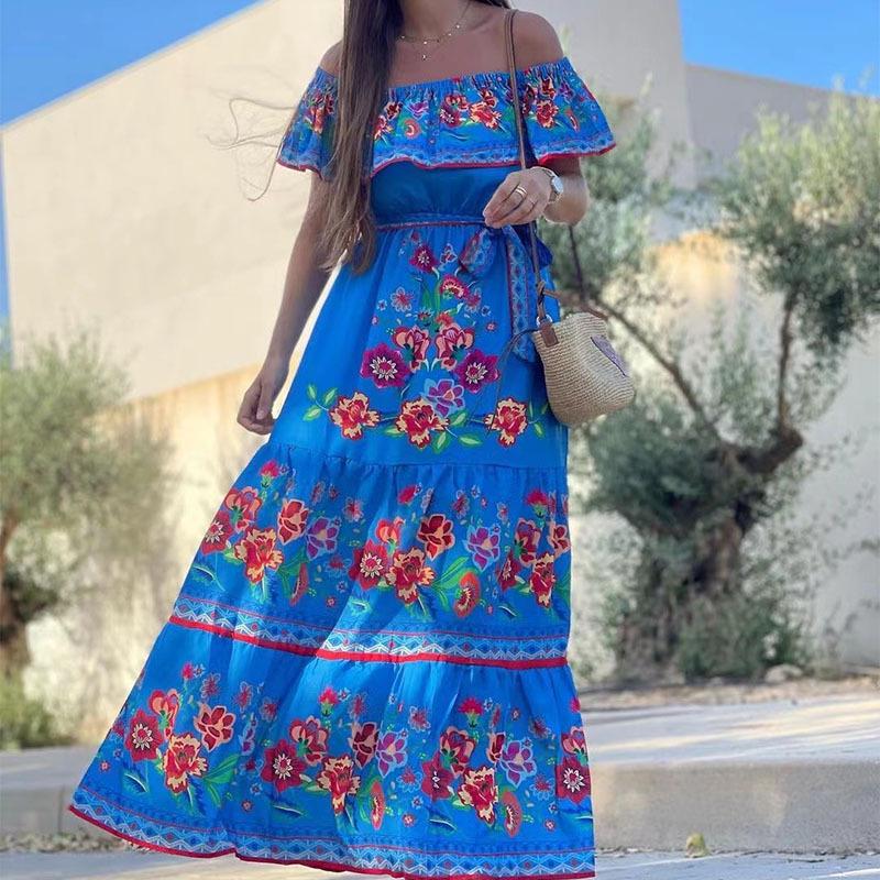 Bohemian Floral Chiffon Maxi Dress - Women's Beach Vacation Style