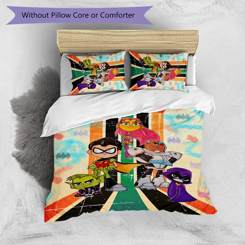 Teen Titans Pattern Printed 3PCS Bedding Set, Soft Skin-Friendly Washable Duvet Cover & Pillowcases Set