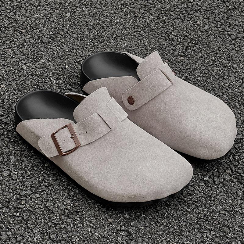 Мода Мода Замшевые Пробковые Тапочки для Мужчин Стелька Пробковые Сабо Сандалии с Поддержкой Свода Стопы Сабо Мюли Тапочки Для Отдыха Ходьба Мужской Полудраг