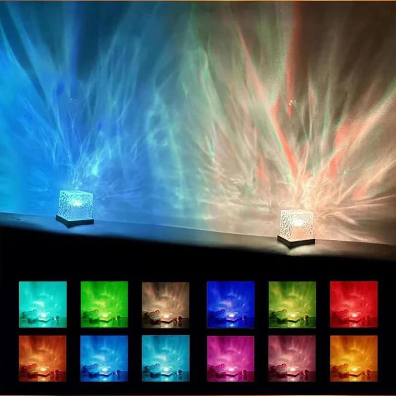Проектор света «Аврора» с волнами океана, Ультратихий, Питание от USB, 16 цветов RGB, Лампа с водяной рябью для спальни, Ночное использование