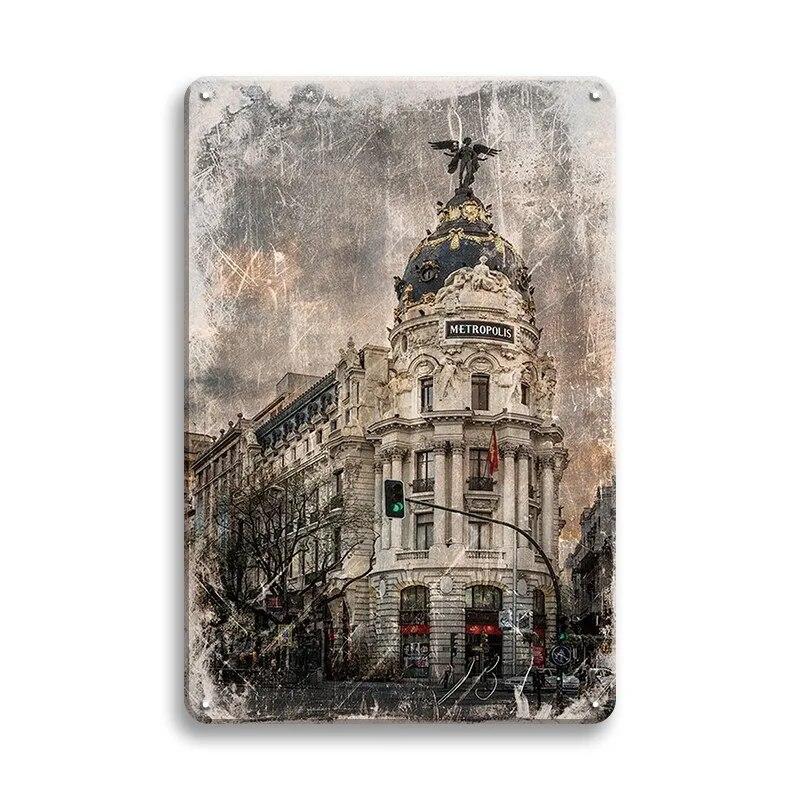 Beautiful City Landmarks Retro Posters Paris Dubai Building View Metal Tin Sign Living Room Bedroom Home Decorative Art Painting