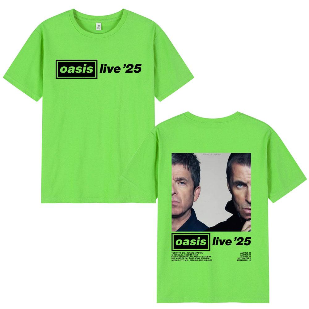 O-Oasis Live 25 Tour Футболки Футболка Британской рок-группы Мужская одежда Хлопок Повседневная Футболка с коротким рукавом Оверсайз Уличная одежда