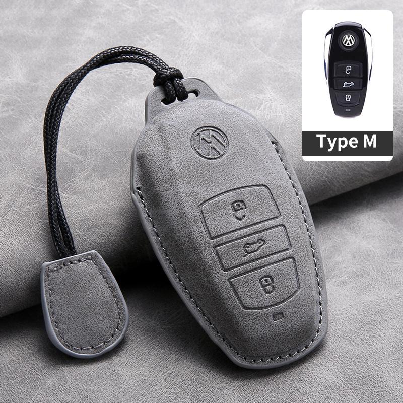 Suede Leather Car Key Case Shell Fob for VW Volkswagen Touareg 2011 2012 2013 2014 2015 2016 2017 2018 Auto Keychain AccessoriesNI1