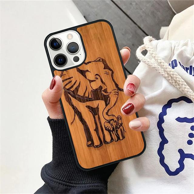 Бамбуковый Деревянный ЧЕХОЛ-КРЫШКА С ИЗОБРАЖЕНИЕМ ЖИВОТНЫХ Для iPhone 17 Air 15 16e 14 13 12 Pro Max 11 Pro Max Plus Coque Shell