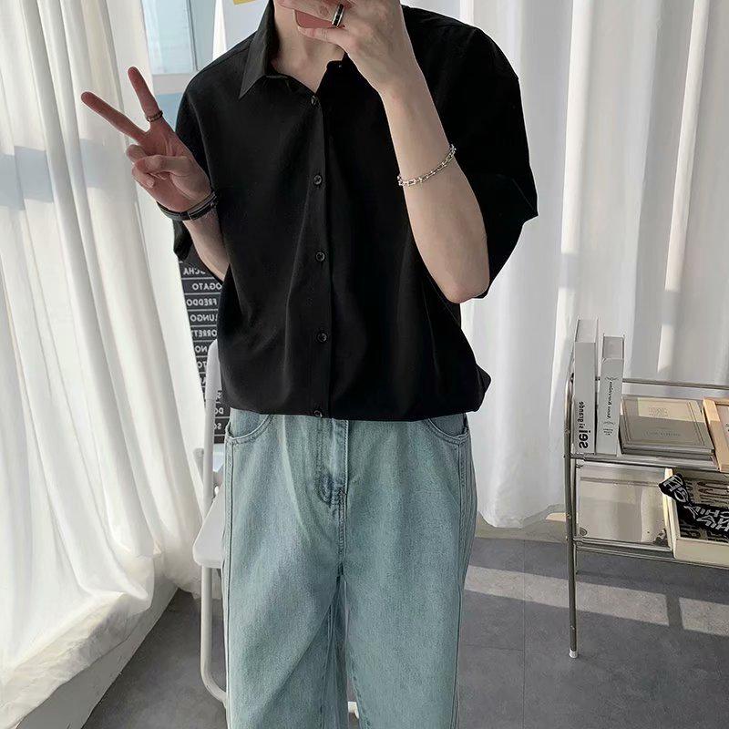 Men's Summer Korean Style Casual Loose Five-Point Sleeve Cardigan Shirt
