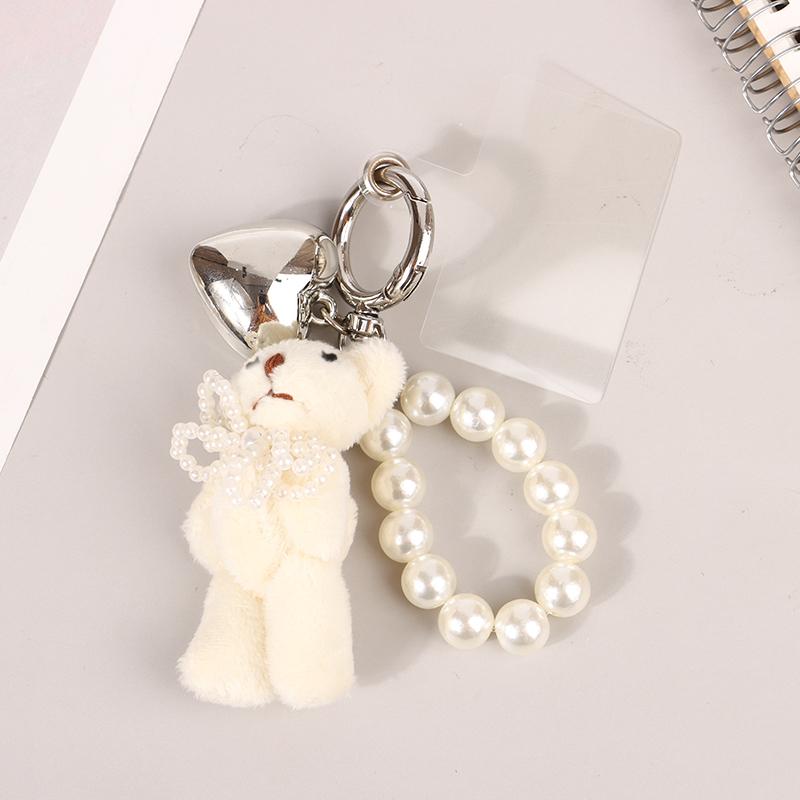 Брелок в виде сердца с жемчугом и бантом, милый плюшевый брелок в стиле Ins, держатель для ключей для девочек, подвеска на сумку, наушники, подвеска