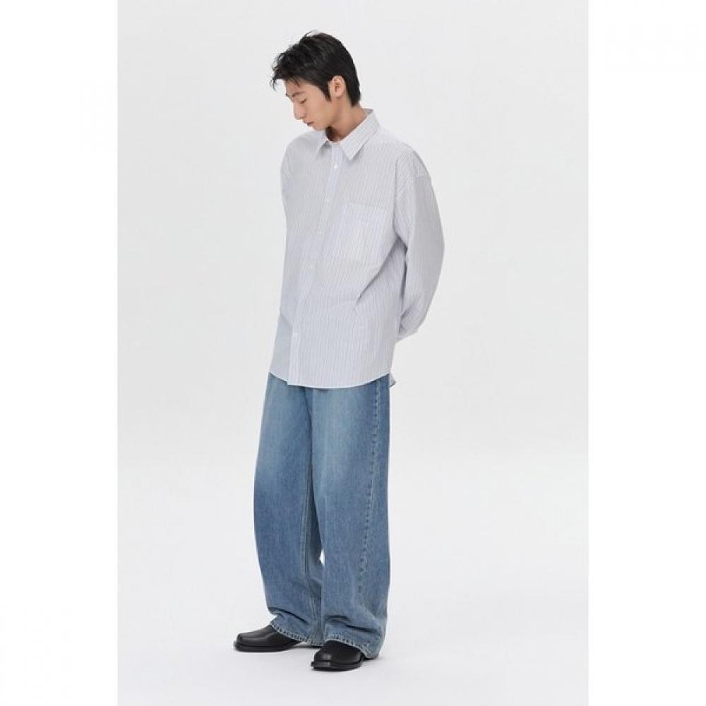 Customellow White Oversized Fit Stripe Shirt C9sam26203whx